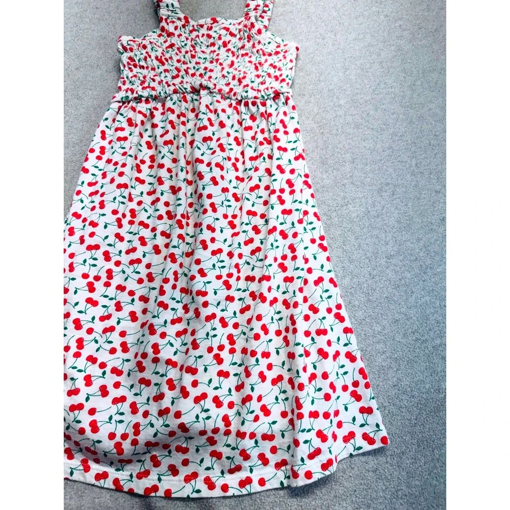 Old Navy Girls Cherry Print Smocked Sundress White Red Sleeveless Size Medium 8